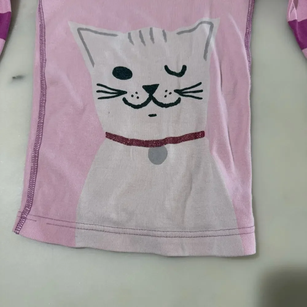 Hanna Andersson Girl’s Size 5 Long Sleeve Cat Striped Organic Pajama Top Pink